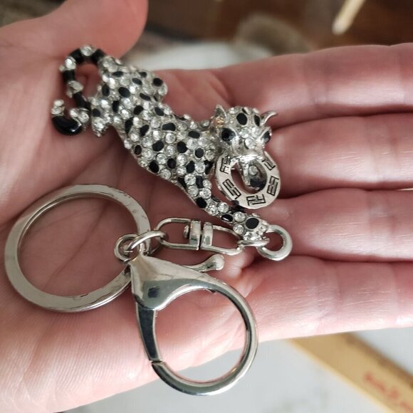 Vintage EFFY Rhinestone & Enamel Panther Silver Tone Key Chain/Purse Clip - Picture 3 of 8